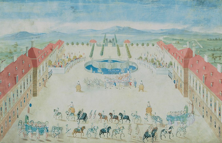Bernardo Bellotto: View of Schloss Hof from the gardens, oil