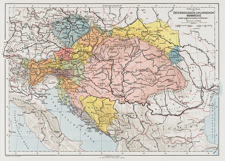 Politische Karte Der Österreichisch-Ungarischen Monarchie Nebst ...